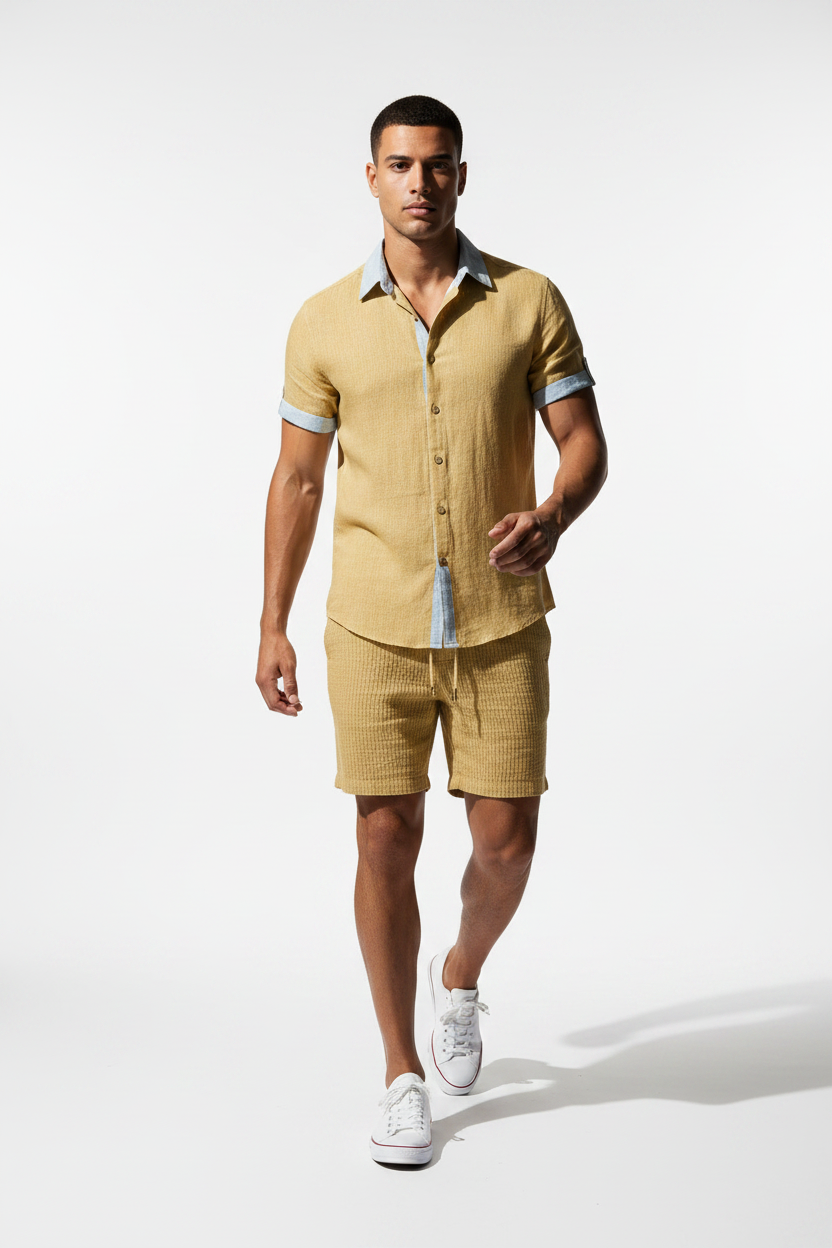 Conjunto Lino Premium Amarillo Mostaza — Lorenzomode